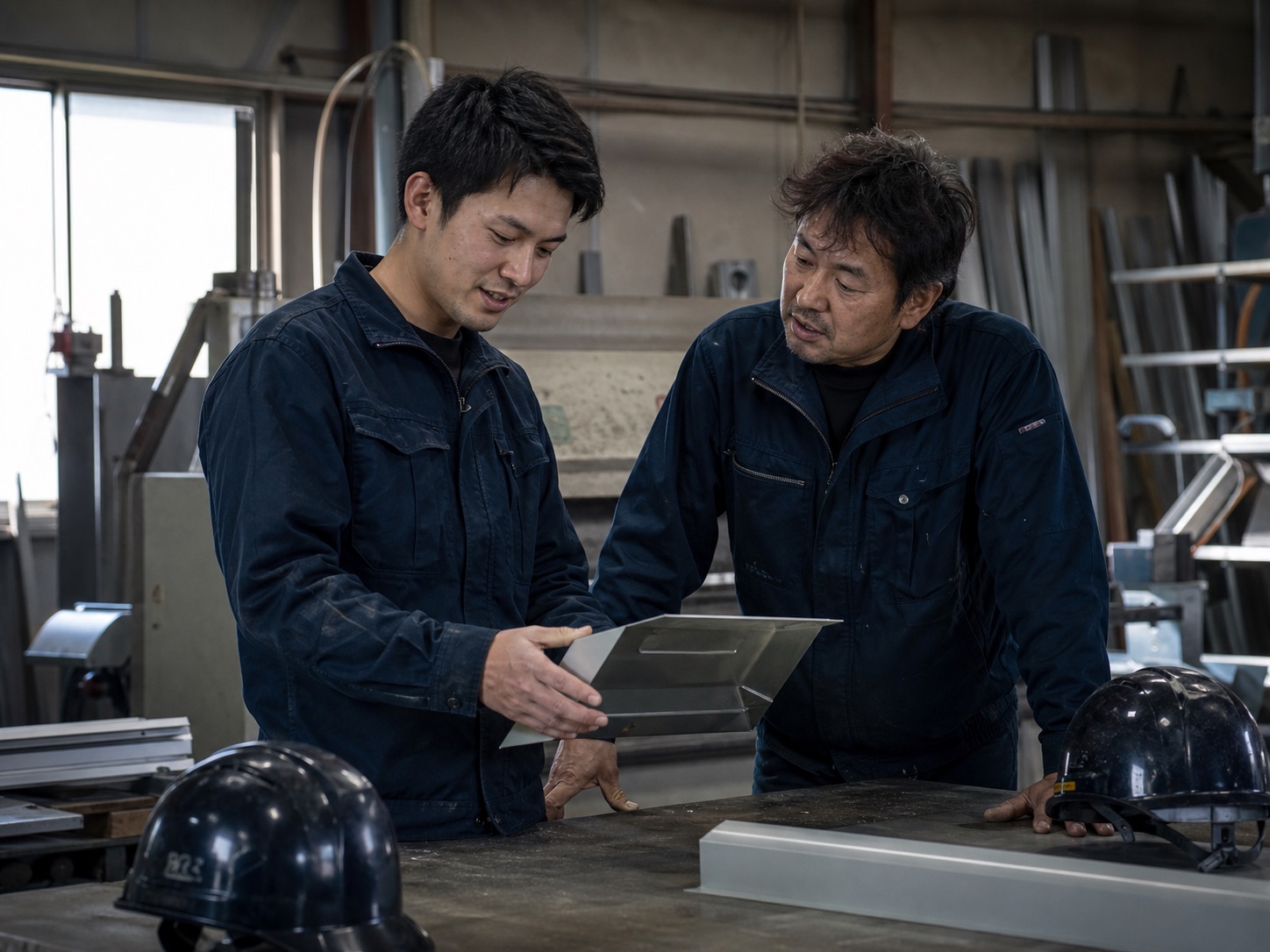 屋根部材を確認する職人の施工イメージ